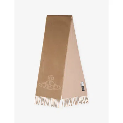 Vivienne Westwood Mens Double Face Orb-jacquard Wool Scarf Camel