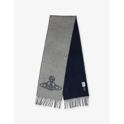 Vivienne Westwood Mens Double Face Orb-jacquard Wool Scarf Mineral Grey