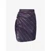 Vivienne Westwood Panther Gathered Striped Cotton-blend Twill Mini Skirt In Purple