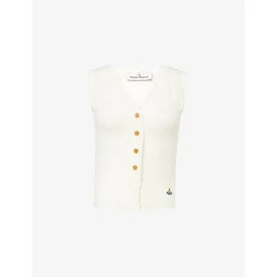 Vivienne Westwood Mens Dusty White Maria Sleeveless Wool Cardigan