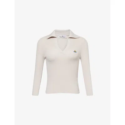 Vivienne Westwood Mens Dusty White Marina Ribbed Cotton And Cashmere Polo Top Xl