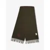 Vivienne Westwood Mens Dark Green Embroidered Logo Fringed Wool Scarf In Green