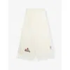 Vivienne Westwood Mens White Embroidered Logo Fringed Wool Scarf In White