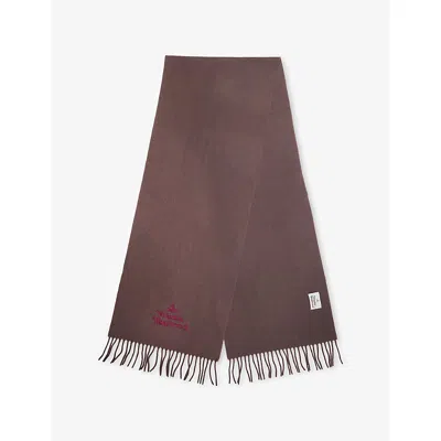 Vivienne Westwood Mens Brown Embroidered Logo Wool Scarf