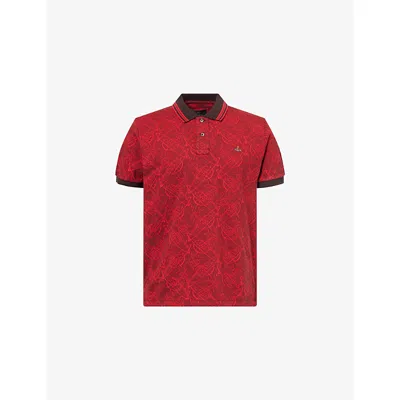 Vivienne Westwood Mens Graffiti Orbs Classic Jacquard-logo Cotton Polo T-shirt Xl In Red