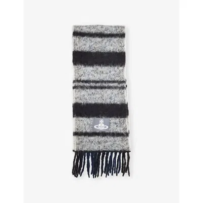 Vivienne Westwood Mens Grey Chunky Striped Wool-blend Scarf In Gray