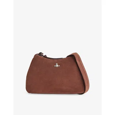 Vivienne Westwood Mens Aw25-chocolate Brown Kate Suede Shoulder Bag