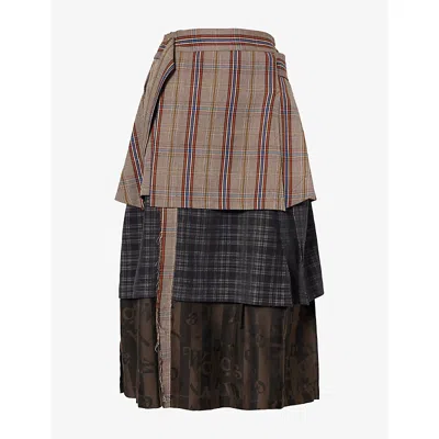 Vivienne Westwood Mens Meghan Layered Checked Kilt Woven Midi Skirt Multi