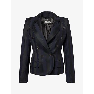 Vivienne Westwood Mens Midnight Blue Black Georgia Striped Wool Blazer