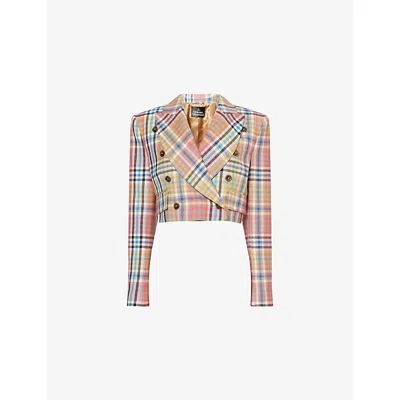Vivienne Westwood Mens  Tartan Cut-off Wool Jacket In Neutral