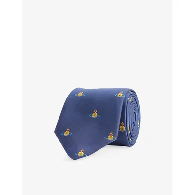 Vivienne Westwood Mens Navy  Blue Branded Silk Tie