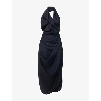 Vivienne Westwood Mens Navy Haler Galatea Draped Wool Maxi Dress In Blue