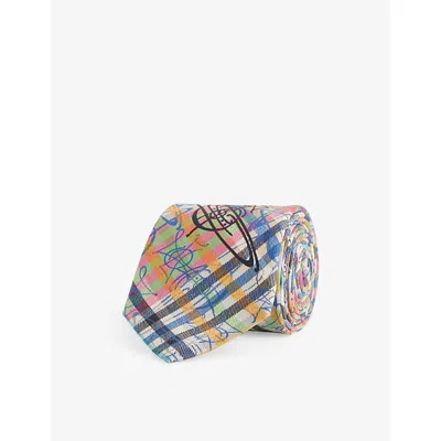 Vivienne Westwood Mens Orange Branded Silk Tie