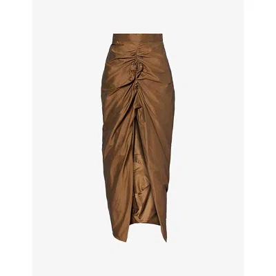 Vivienne Westwood Mens Panther Slit Cotton-blend Midi Skirt Bronze