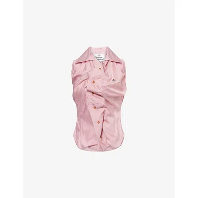 Vivienne Westwood Mens Pink Drunken Pinstripe Silk-blend Shirt