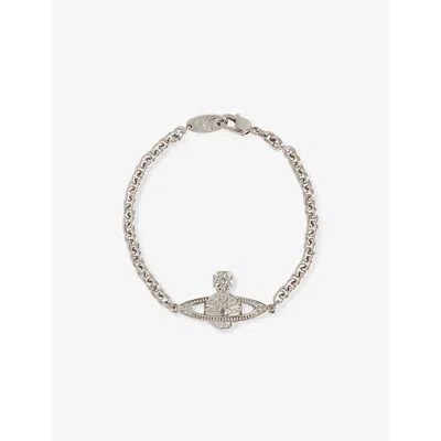 VIVIENNE WESTWOOD MENS MINI BAS RELIEF CHAIN SILVER-TONE PLATED BRASS BRACELET PLATINUM / CRYSTAL