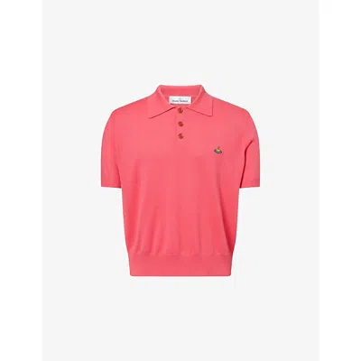 Vivienne Westwood Mens Raspberry Mark Orb-embroidered Cotton And Cashmere-blend Polo Top Xl In Pink