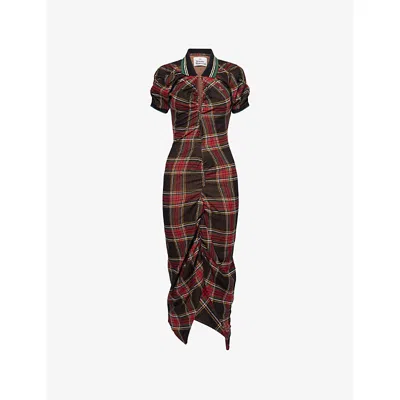 VIVIENNE WESTWOOD MENS PULLING RUCHED COTTON-JERSEY MIDI DRESS RED/GREEN