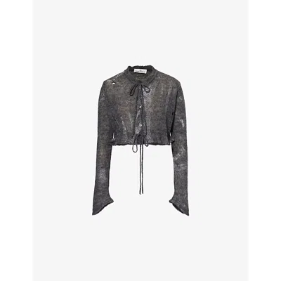 Vivienne Westwood Mens  Cropped Drawstring-hem Wool-blend Cardigan In Reflective Grey