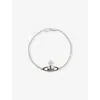 Vivienne Westwood Mens Rhod/ Gunmetal / Crystal Man. Mayfair Bass Relief Rhodium-plated Brass And Crystal Bracelet