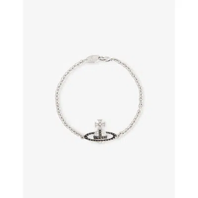 Vivienne Westwood Mens Rhod/ Gunmetal / Crystal Man. Mayfair Bass Relief Rhodium-plated Brass And Crystal Bracelet