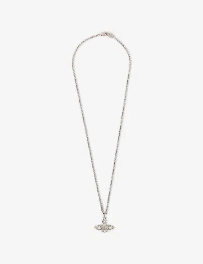 Vivienne Westwood Bas Relief Orb Mini Silver-tone Brass Necklace In Rhodium Crystal