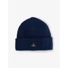 Vivienne Westwood Mens Navy Blue Sporty Orb-embroidery Wool Beanie