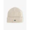Vivienne Westwood Mens White Sporty Orb-embroidery Wool Beanie In Neutral