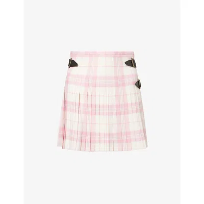 Vivienne Westwood Mens Ivory Pink Check-pattern Kilt Wool Mini Skirt