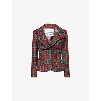 VIVIENNE WESTWOOD MENS DRUNKEN CHECK-PRINT WOOL BLAZER RED/GREEN