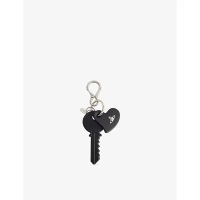 Vivienne Westwood Mens Black Heart Leather Keyring
