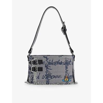 VIVIENNE WESTWOOD MENS GINGHAM/VW BLACK HEATHER COTTON SHOULDER BAG