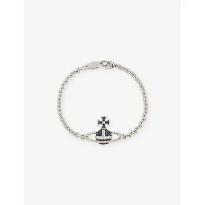 Vivienne Westwood Mens  Man. Mayfair Bas Relief Rhodium-plated Brass And Gemstone Pendant Bracelet In Rhodium Gunmtl Mntna Cry