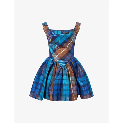 Vivienne Westwood Mens  Sunday Gingham Woven Mini Dress In Shiny Blue Brown