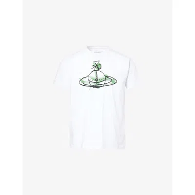 Vivienne Westwood Mens White Drawn Orb Crewneck Cotton-jersey T-shirt