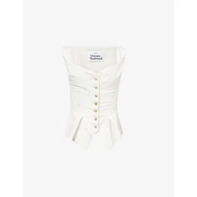 Vivienne Westwood Mens White Flowers Monday Embroidered Cotton-blend Waistcoat