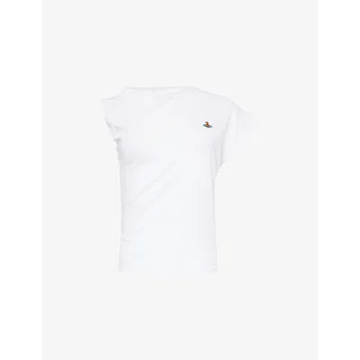 VIVIENNE WESTWOOD MENS WHITE HEBO ASYMMETRIC CAP-SLEEVE COTTON-JERSEY T-SHIRT XL