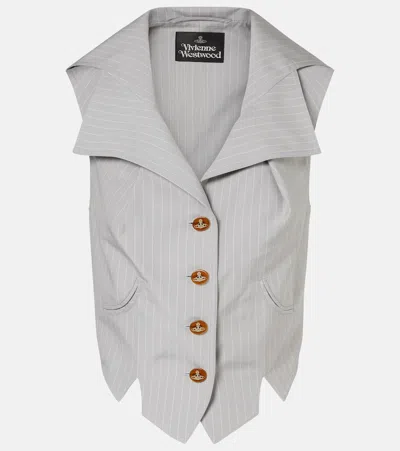 Vivienne Westwood Meryl Waistcoat Pinstripe Shirting Grey 46 Women In White