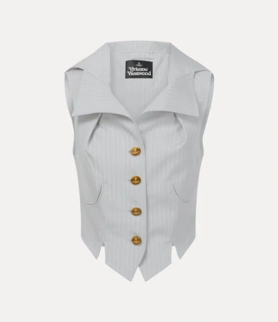 Vivienne Westwood Meryl Waistcoat Pinstripe Shirting Grey 46 Women In White