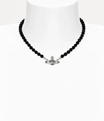 Vivienne Westwood Messaline Choker In Platinum-ruthenium-black-agate-gemstone-jet