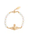 Vivienne Westwood Mini Bas Relief Pearl Bracelet Gold Brass Women In White