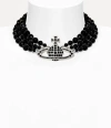 Vivienne Westwood Messaline Three Row Choker Silver Black Agate Gemstone Women In Silver