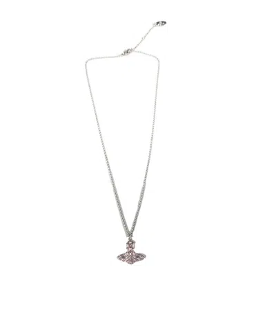 Vivienne Westwood Metal Saturn Logo Necklace In White
