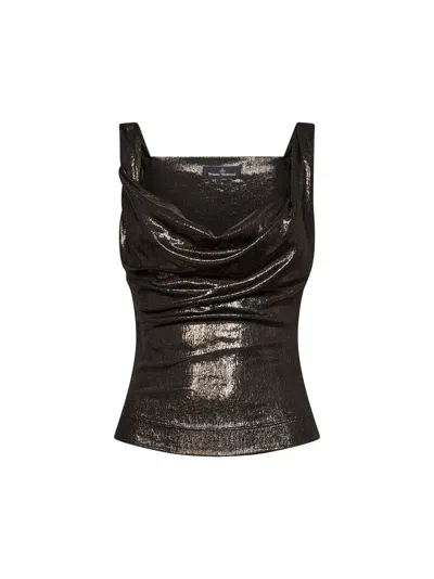Vivienne Westwood Metallic Jersey Cowl Neck Tank Top In Bronze