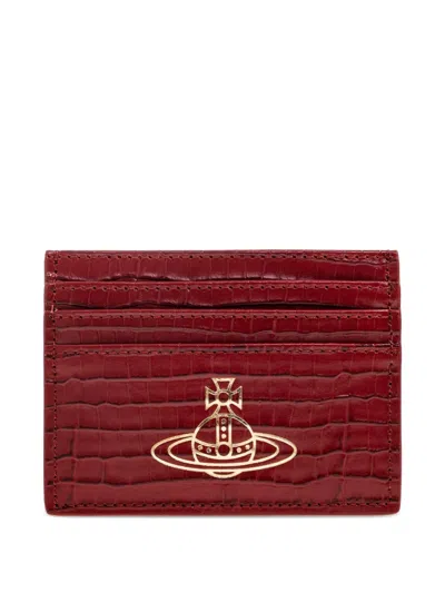Vivienne Westwood Metallic-orb Leather Cardholder In Red