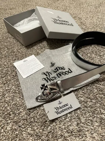 Pre-owned Vivienne Westwood Metallic Silver Leather Orb Logo Belt