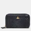 Vivienne Westwood Metallic Suede Double Zip Wallet In Black