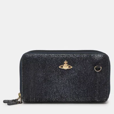 Vivienne Westwood Metallic Suede Double Zip Wallet In Black