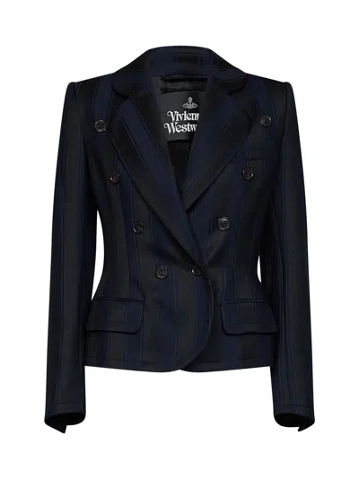 Vivienne Westwood Midnight Blue And Black Striped Wool Georgia Double-breasted Jacket