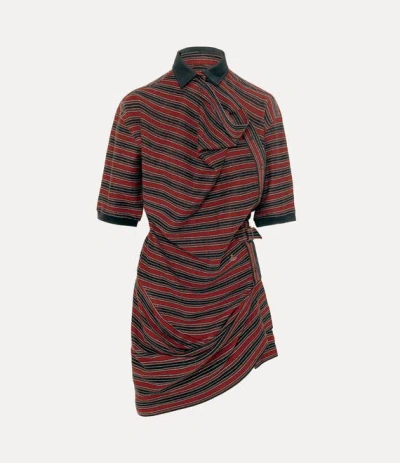Vivienne Westwood Ming Polo Dress Striped Jacq. Piquet Red / Black Xl Women In Multi